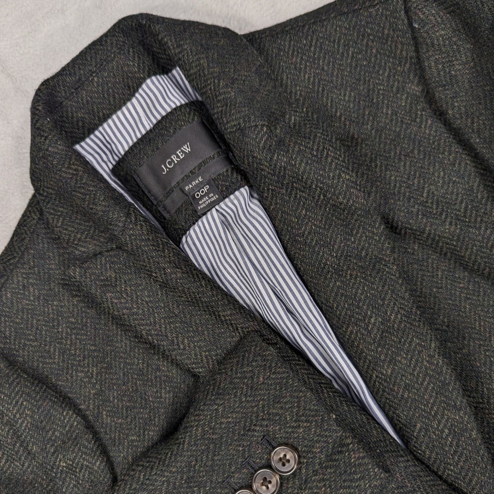 J.Crew Parke Blazer Olive Green Herringbone Abraham Moon Wool Jacket 00P